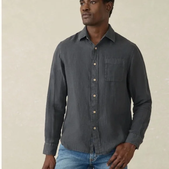 Faherty Laguna Linen Shirt in Washed Black - Picture 1 of 6